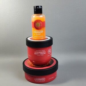 The Body Shop Strawberry Body Butter 6.75oz, Body Yogurt 6.98oz & Gel Lotion Lot